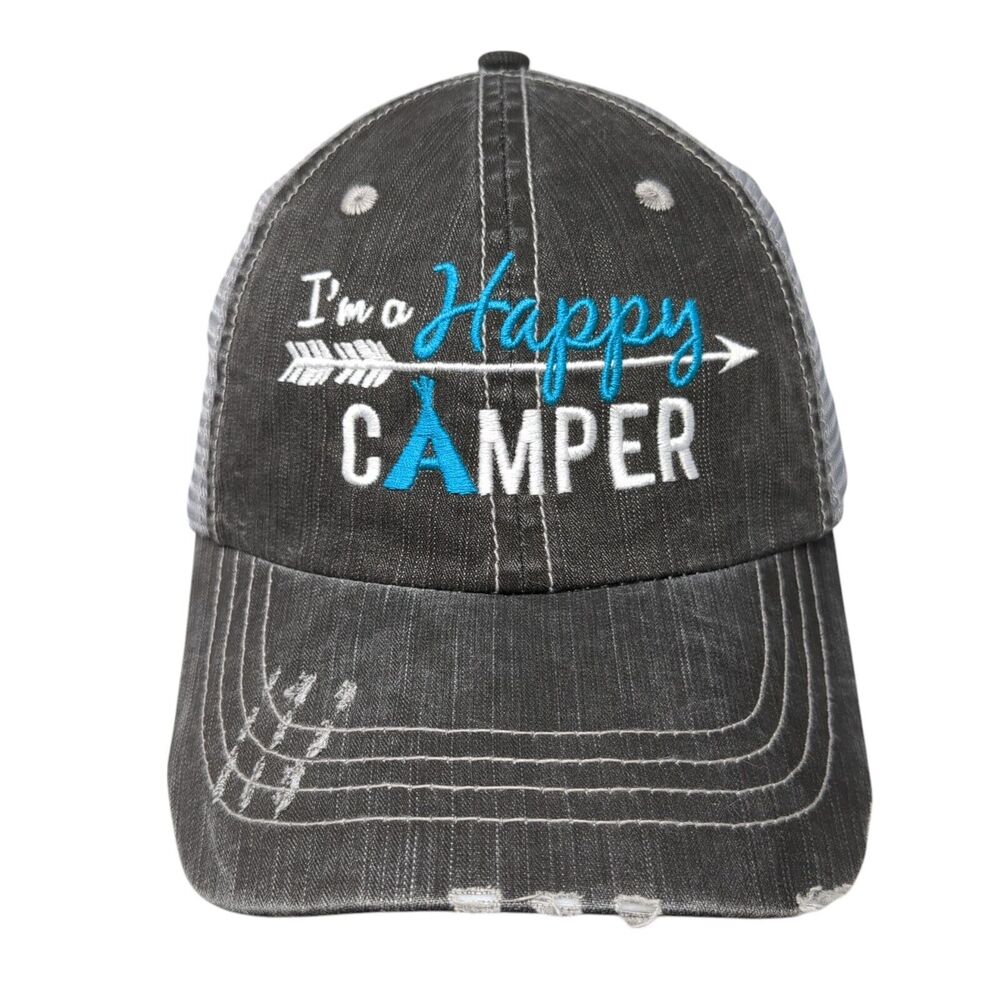 I'm A Happy Camper Strapback Trucker Hat Gray One Size Mesh Back HG